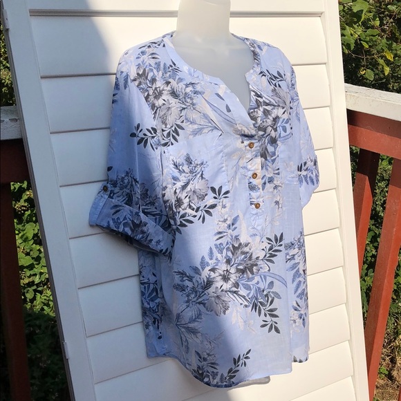 Croft & Barrow Blue Boxy Blouse with Mandarin Collar - Picture 5 of 14